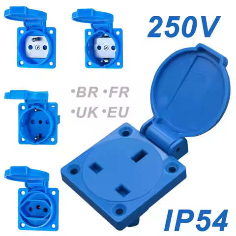 IP54 Waterproof Rating EU UK Brazil French German Outdoor Socket 16A 250V Industrial Grade Panel Mou