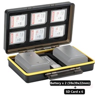 JJC Camera Battery Storage Case Fits to 2 Pcs of Batteries Such as Canon LP-E17 LP-E8 LP-E12 LP-E6,Fujifilm NP-W126 NP-95, Sony NP-FW50 FZ100 BX1 and 6 Pcs SD Cards (Each Battery ≤ 59 x 39 x 22mm)