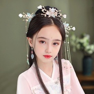 Hanfu Headdress Children's Women Hair Accessories Girls Ancient Style Tassel Hairpin Step Shake Ancient Costume Full Set Little Girl Flower Blue