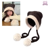 SOONA Beanies Bear Hat, Bear Ear Crochet Ear Protection Hat, Cute Wool Thickened Warm Hat Winter