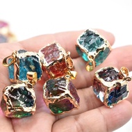 Natural Crystal Three-Dimensional Square Crystal Cluster Color-Plated Pendant Necklace diy Jewelry F