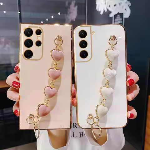 S25ultra Love Heart Wrist Chain Silicone Case For Samaung Galaxy S25 Plus Ultra S24 S22 S21 S23 Fe L