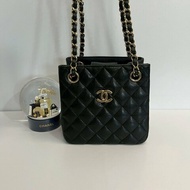 Chanel mini tote 黑金荔枝牛 晶片款