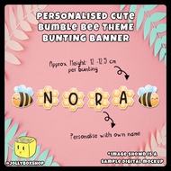 My Jolly Box Personalised Cute Bumble Bee Theme Bunting Banner, Baby Shower, Birthday Party Wall Dec