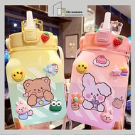 1.5Litre Gradient Square Water Bottle with Straw / BPA-Free Drinking Bottle / Botol Air 网红渐变色方形水壶