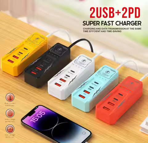 2USB + 2PD Charger 15W Multi Ports Fast Charging Wall Adapter For Samsung Xiaomi 15 Huawei Quick Cha