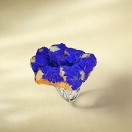 藍銅礦聚寶盆活口戒指 隨形原石標本手工指環 S925銀 自信創意