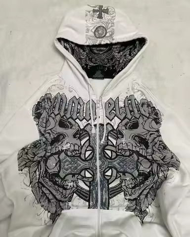 Affliction Hoodie Retro Gothic Skull Oversize Zipper Hoodie Mens Womens Hip Hop Casual Sweatshirt Pe