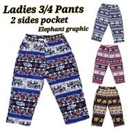 [ Stock sedia ada 7706 ] Seluar 3 suku perempuan bercorak Gajah(2 poket tepi) Ladies 3/4 Pants Eleph