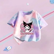 HYS t-shirts for kids girl Summer children's short-sleeved girls tie-dye fashion cartoon print T-shi