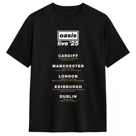 Oasi Live 25 Band T-Shirt Summer Cotton T-Shirts For Men Pattern Tee Shirt Short-Sleeve Vintage Tees