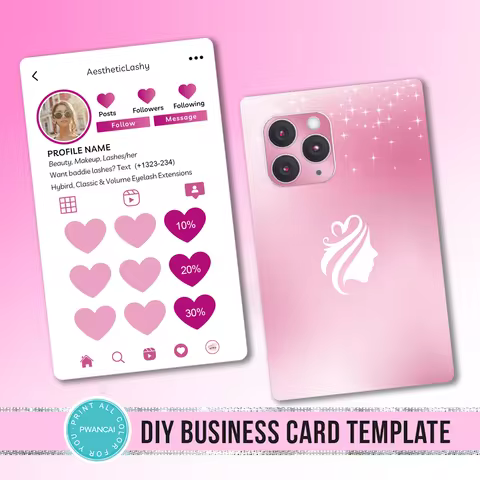 Loyalty Card With Logo Personalizables Design Black Pink Lash Extension nails cards Customized Thank