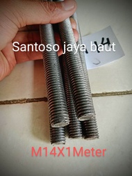 As Drat M14 Panjang 1 Meter Drat kasar (P2.0)Baut Long Full Drat