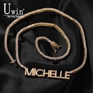 Uwin Custom Mini Letters With 2mm Tennis Chain Name Pendant Necklace Iced Out CZ Nameplate HipHop Je