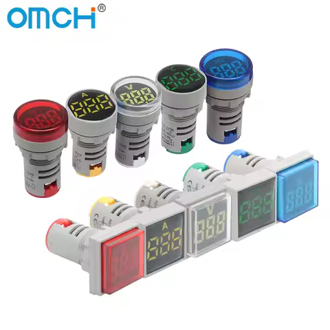OMCH 1PCS 22mm LED Digital Display Round/Square Ammeter Voltmeter Hertz Meter Thermometer 0-100A AC5