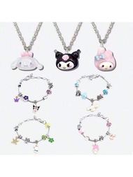 Conjunto de collar y pulsera de colgante de Hello Kittys lindo, dulce gato Kitty Cat Melody, regalos de cumpleaños, accesorios de joyería de dibujos animados (algunas partes pueden ser aleatorias)