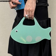 SUNSHINE Transparent Handbag, Candy Color Fish Shape Jelly Handbag, Creative PVC Material Cartoon Ha