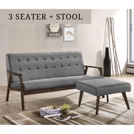 BILLY 3 Seater Solid Wood Sofa With Stool Sofa Set Sofa Kayu Fabric Sofa沙发