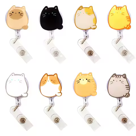 Cute Funny Cat Style Retractable Card Holder Badge Reel Nurse Exhibition Enfermera Girl And Boy Name
