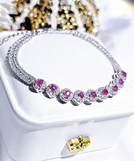 福利|滿鑽紅寶|天然無燒緬甸紅寶石2.5mm純銀鍍18k滿鑽多顆手鏈