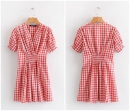 Promo Casual Mini Dress Kotak Merah Putih Wanita Korea Import Ab549351