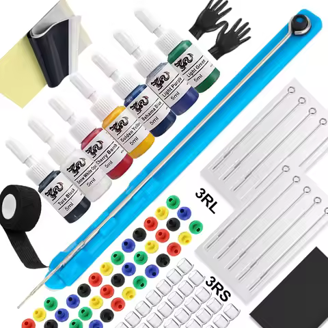 Tattoo Hand Poke Pen and Stick Tool Tattoo Needle Holder 7pcs Tattoo Inks with Ink Cup Pigment Glove