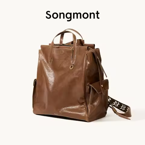 Songmont Trail Series Large Shoulder Bag Genderless Vintage Vegetable Tanned Leather 16" Computer Ba