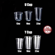 NEW- [100pcs] 95mm Plastic Milk Tea Y/U Cup (12oz, 16oz, 22oz) With Flat/Dome/Strapless Lids