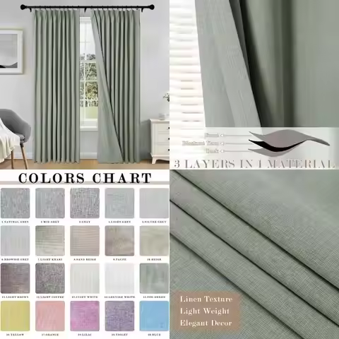 Blackout Curtains 50x84 Inches - 100% Linen Pinch Pleated Drapes for Bedrooms, Living Rooms, Full Li