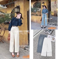 [In Stock]high-waisted wide-leg mushroom jeans in 2 colors, white and blue, loose fit, 94cm long M.7