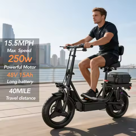 GQ8 Electric Scooter 250W 48V 15Ah Long Range 15.5MPH 40Miles Comfy Seat