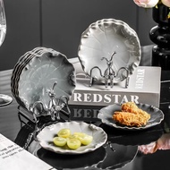 轻奢陶瓷碟子套装 M27Q 创意荷叶吐骨碟 高档零食碟小吃盘 Luxury Ceramic Plate Set Creative Lotus Bone Dish Premium Snack Plate