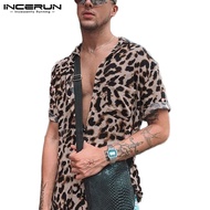 Zebraa INCERUNบุรุษพิมพ์Leopardแขนสั้นเสื้อเสื้อชายหาดเสื้อลำลองTee
