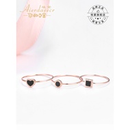 18k Gold Ring Black Agate Color Gold Ring Female 18k Rose Gold Geometric Plain Ring au750 Black Gems