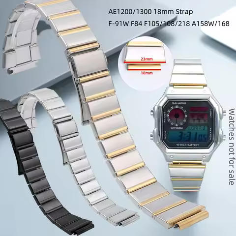 For Casio Stainless Steel Strap 18mm Metal Watchband for A158/A159/AQ230/F91W/AE1200/AE1300/B650/AQ2