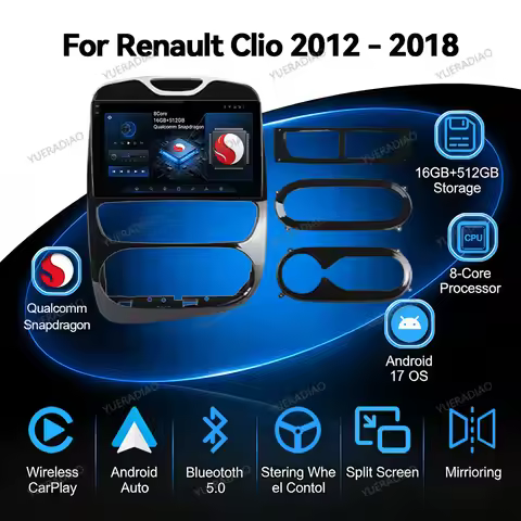 Android 17 Car Radio For Renault Clio 4 BH98 KH98 2012 - 2016 Qualcomm Multimedia Video Player Wirel