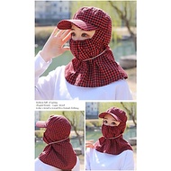 Mũ nón chống nắng nữ ninja có chìa rộng chùm kín cổ gáy kiêm khẩu trang chống nắng vải caro thoáng m