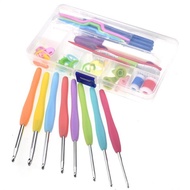 mabao 53pcs Crochet Hooks Set Rubber Handle Soft Comfortable Hand Knitting Needle Tools