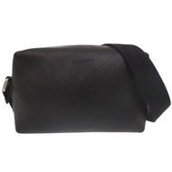 近全新 Burberry 迷你 Chester 格紋斜背包，銀色五金，壓花皮革，黑色，單肩背包 0900 [二手] BURBERRY 男士