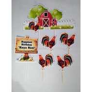 Rooster Theme Customized Cake Topper