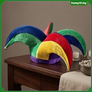 [HomylabMY] 4-Point Jester Hat Velvety Patchwork Jester Hat Headwear Gold-Tone Tips