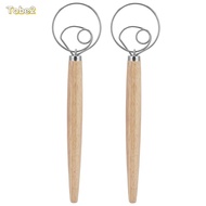 TOBE2 2pcs Bread Whisk, Wooden Handle mix Danish Dough Whisk, Multipurpose Single lap Stainless Stee