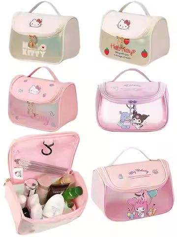 1Pc Hello Kittys Makeup Bag Cute Kuromi My Melody Waterproof and portable High-Capacity Storage bag