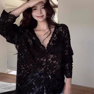 Crush Women's Long Sleeve Hollow Lace Shirt Sexy Fashion