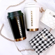 Starbucks Houndstooth Cup Holder Black Gold Stainless Steel Cup Chanel Style Chain Shoulder Strap Platinum Accompanying Insulation Mug