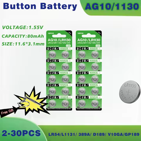 2-30Pcs AG10/LR1130 High Quality Alkaline Battery LR54 L1131 389A D189 1.55V Watch Button Cell Batte