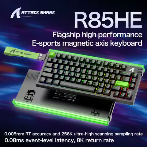 R85 ATTACK SHARK R85HE Magnetic Keyboard Wired 0.005mm RT 8K+ Hz 256K RGB Gaming Keyboard Neon Light