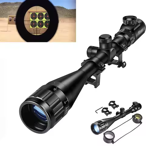 CVLIFE RifleScope 6-24x50 AO Red and Green Illuminated Long Range Scope for Hunting with Scope Rings