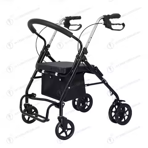Foldable 4-Wheel Shopping Trolley, Portable Elderly Cart with Seat, Lightweight Grocery Shopping Mob