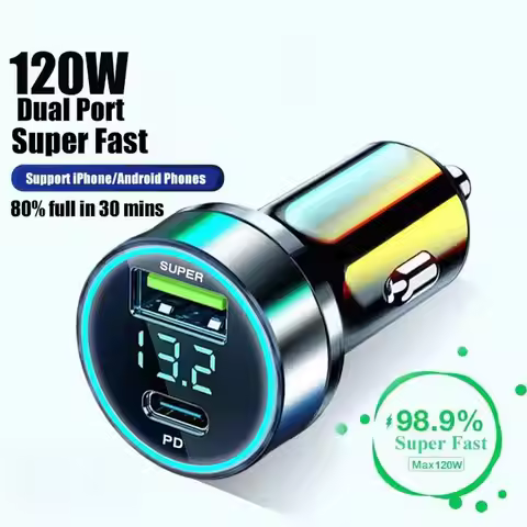 120W+PD20W 12-24V Quick Car Charger 2 Ports USB to Type C Car Fast Charging Adapter For IPhone15 16 